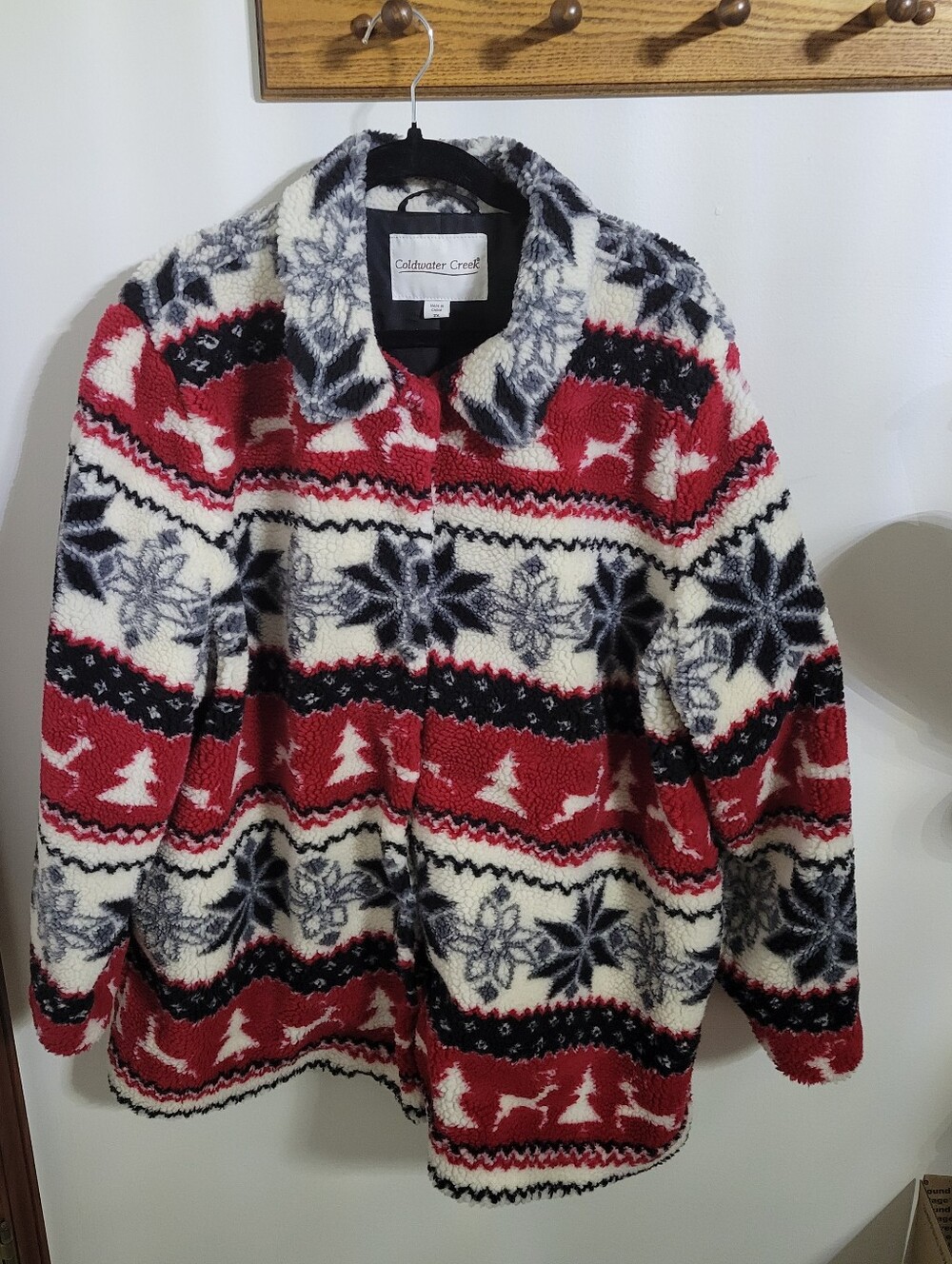 Coldwater Creek Red, White & Navy Fair Isle Teddy Jacket, Size 2x